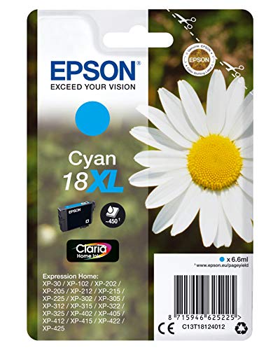 Epson 18XL - 6.6 ml - XL - cyan - original - ink cartridge - for Expression Home XP-212, 215, 225, 312, 315, 322, 325, 412, 415, 422, 425