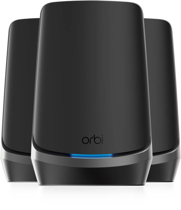 NETGEAR Orbi RBKE963B - Wi-Fi system (router, 2 extenders) - up to 6,500 sq.ft - mesh - 10 GigE, 2.5 GigE, 802.11ax (Wi-Fi 6E) - 802.11a/b/g/n/ac/ax (Wi-Fi 6E) - Multi-Band