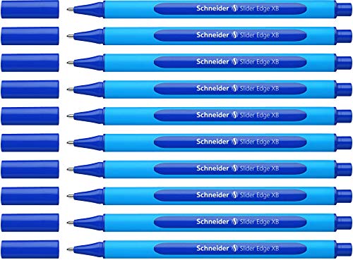 Best Value Schneider 152203 Ballpoint Pen Slider Edge with Cap XB Blue Barrel Colour: Cyan-Blue Pack of 10