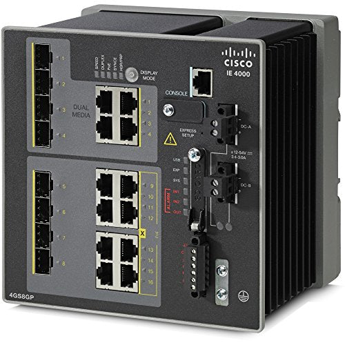 Cisco Industrial Ethernet 4000 Series - Switch - Managed - 4 x Gigabit SFP + 8 x 10/100/1000 (PoE+) + 4 x combo Gigabit SFP - DIN rail mountable - PoE+ - DC power - TAA Compliant