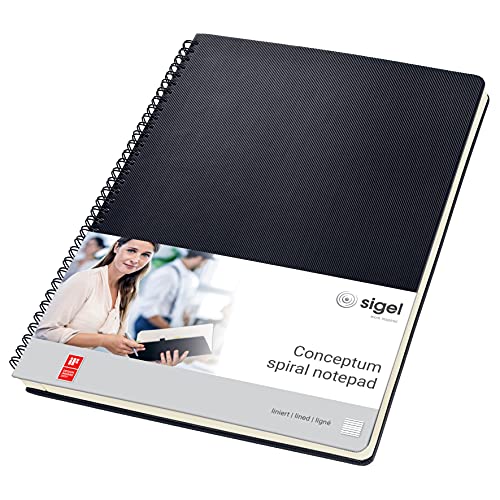 Sigel CONCEPTUM A4 Spiral Hard Cover Notepad 4 Hole Punched Ruled 160 Microperforated Pages Black CO821