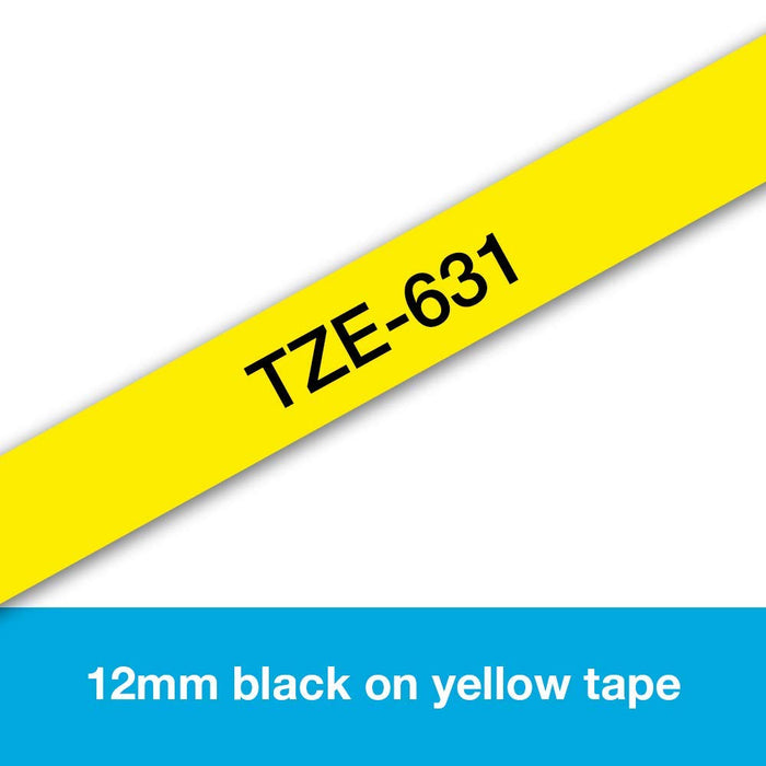 Best Value Brother TZe-631 Labelling Tape Cassette, 12 mm (W) x 8 m (L), Laminated, Brother Genuine Supplies - Black on Yellow