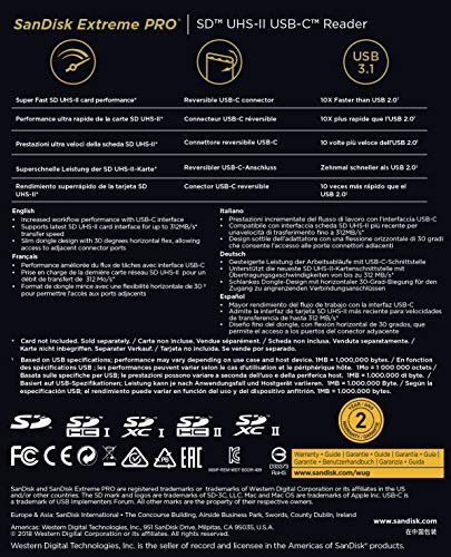 SanDisk Extreme PRO - Card reader (SD, SDHC UHS-I, SDXC UHS-I, SDHC UHS-II, SDHC UHS-II) - USB-C