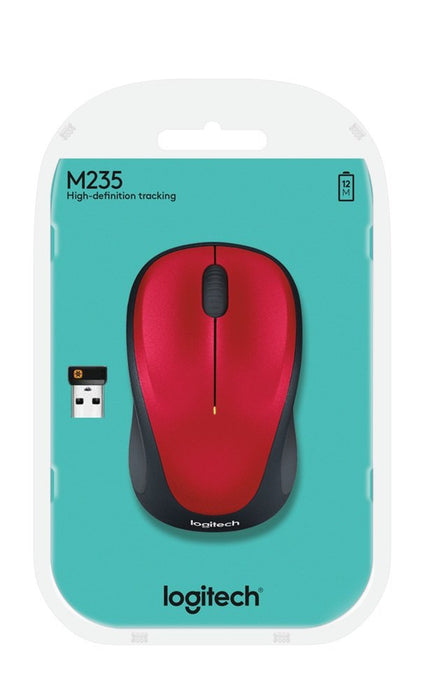 Best Value Logitech M235 Wireless Mouse, 2.4 GHz with USB Unifying Receiver, 1000 DPI Optical Tracking, 12 Month Life Battery, PC / Mac / Laptop - Optical Red