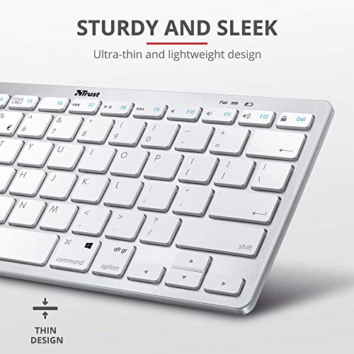 Trust Nado Bluetooth UK Keyboard White Ultra Thin and Lightweight Design Triple Pairing Connect up to 3 Devices Bluetooth 4.0 up to 10m Wireless Range