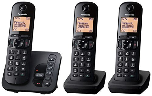 Best Value Panasonic KX-TGC223EB Digital Cordless Phone with LCD Display - Black, Pack of 3