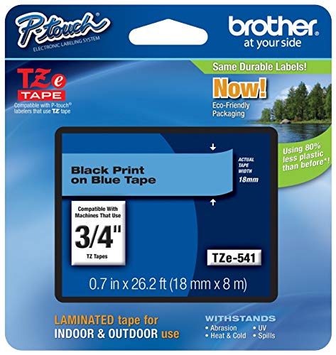 Brother TZe-541 - Standard adhesive - black on blue - Roll (1.8 cm x 8 m) 1 roll(s) laminated tape - for Brother PT-D600, P-Touch PT-1880, D450, D800, E550, E800, P900, P950, P-Touch EDGE PT-P750