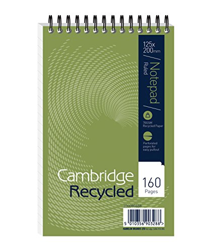 Best Value Cambridge Recycled Reporters Notepad - Card Cover Wirebound 125 x 200 mm Ruled 160 Page, Pack of 10