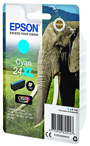 Epson 24XL - 8.7 ml - XL - cyan - original - ink cartridge - for Expression Photo XP-55, 750, 760, 850, 860, 950, 960, 970, Expression Premium XP-750, 850