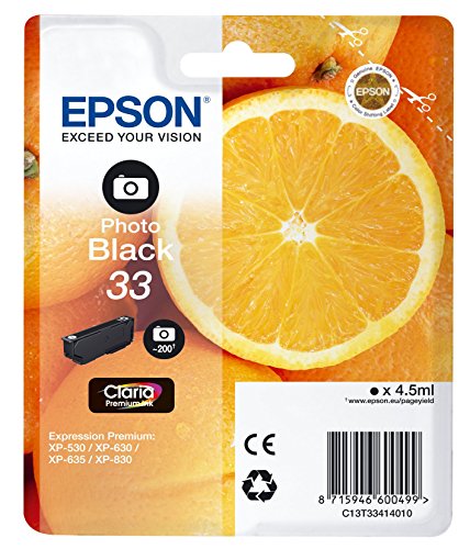 Best Value Epson 33 Claria Oranges Premium Ink Cartridge, Photo Black, Genuine, Amazon Dash Replenishment Ready