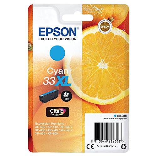 Epson 33XL - 8.9 ml - XL - cyan - original - blister - ink cartridge - for Expression Home XP-635, 830, Expression Premium XP-530, 540, 630, 635, 640, 645, 830, 900