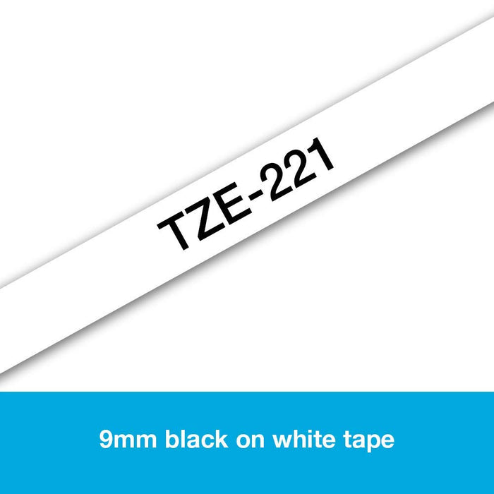 Best Value Brother TZe-221 Labelling Tape Cassette, 9 mm (W) x 8 m (L), Laminated, Brother Genuine Supplies - Black on White