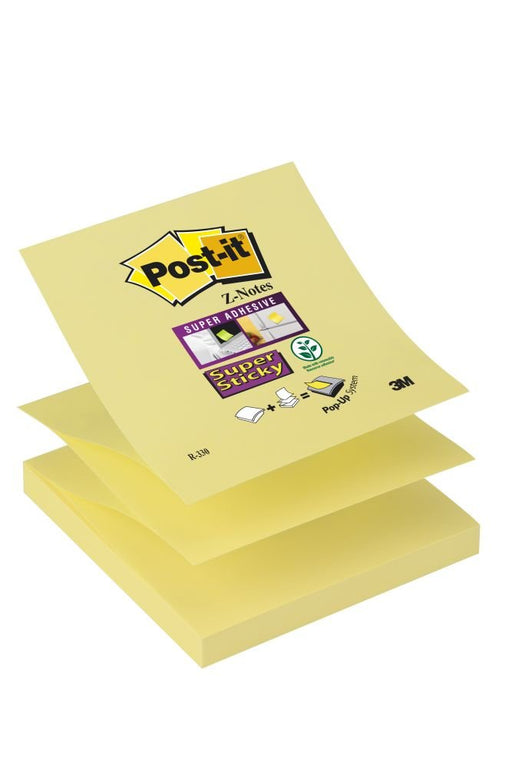 Post-it Super Sticky Z-Notes R330-12SS-CY Canary Yellow 76 mm x 76 mm 90 Sheets Per Pad (Pack 12) 7000048167