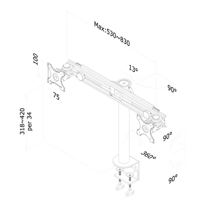 Best Value Newstar FPMA-D700D Tilt/Turn/Rotate Dual Desk Mount (clamp) for two 19-30" Monitor Screens, Height Adjustable - Black