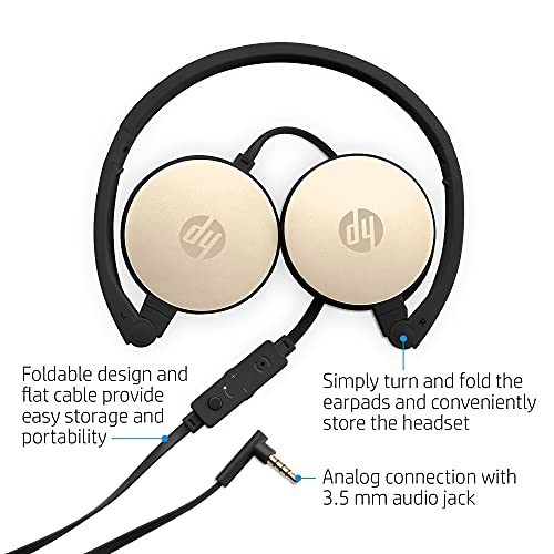 HP H2800 - Headphones with mic - on-ear - wired - 3.5 mm jack - gold - for OMEN by HP 16, Victus by HP 16, HP 15, Chromebook 11, Pavilion 15, Slim S01