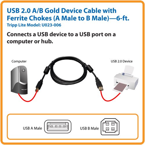 Tripp Lite USB 2.0 A to B Cable with Ferrite Chokes 6ft