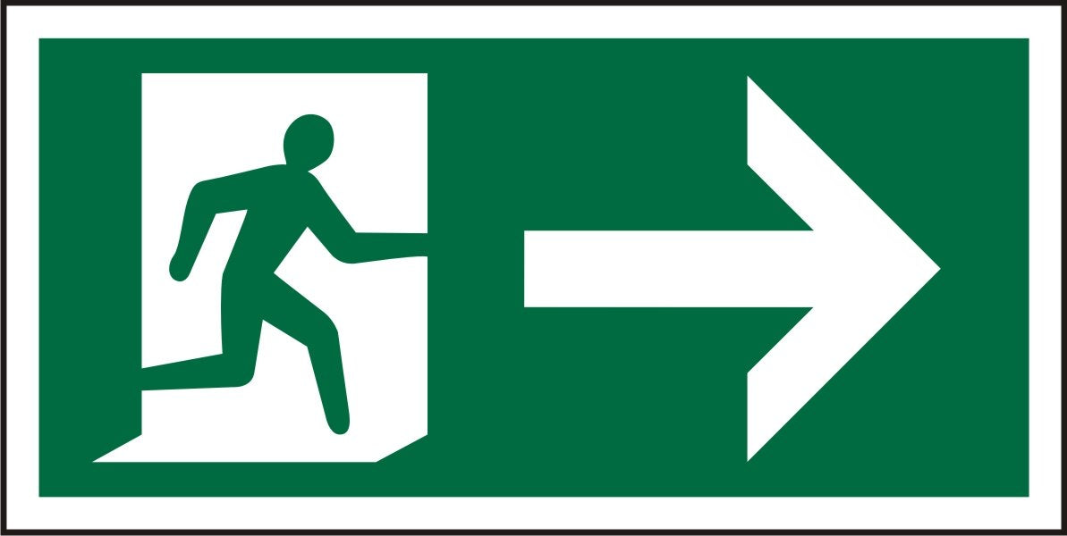 Best Value Seco Fire Exit - Man Running Right & Arrow Pointing Right Pictogram Sign, 200mm x 100mm - Self Adhesive Vinyl