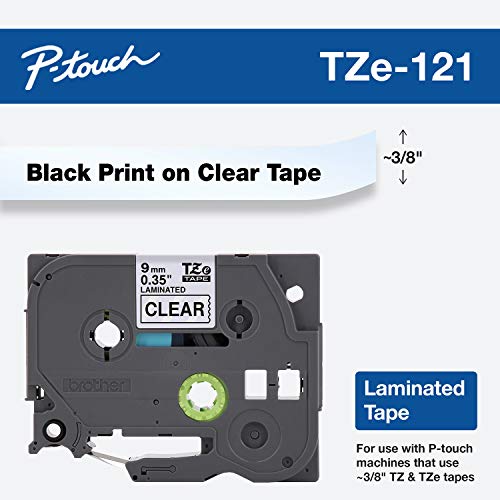 Best Value Brother TZe-121 Labelling Tape Cassette, 9 mm (W) x 8 m (L), Laminated, Brother Genuine Supplies - Black on Clear