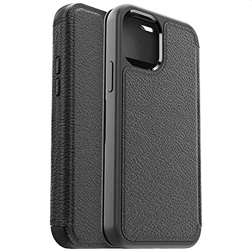 OtterBox Strada Series - Flip cover for mobile phone - leather, polycarbonate - shadow black - for Apple iPhone 12 Pro Max