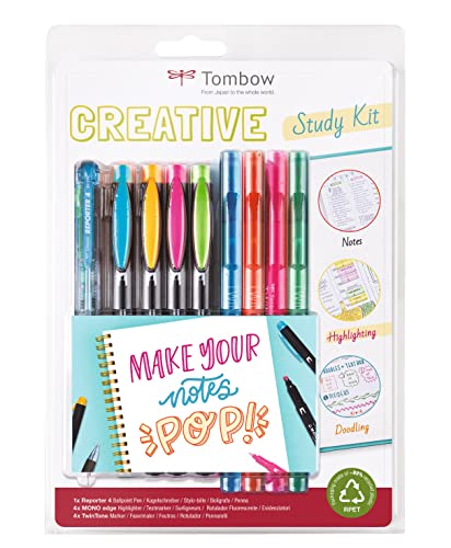 The Creative Study Kit includes 4 Reporter Ballpoint Pens 4 Mono Edge Highlighters and 4 Twintone Fibre Tipped Pens - STUD-SET