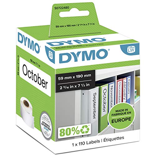 Lever arch labels - black on white - 59 x 190 mm - 110 label(s) ( 1 roll(s) x 110 ) - for DYMO LabelWriter 300, 320, 330, 400, 450, 4XL - S0722480