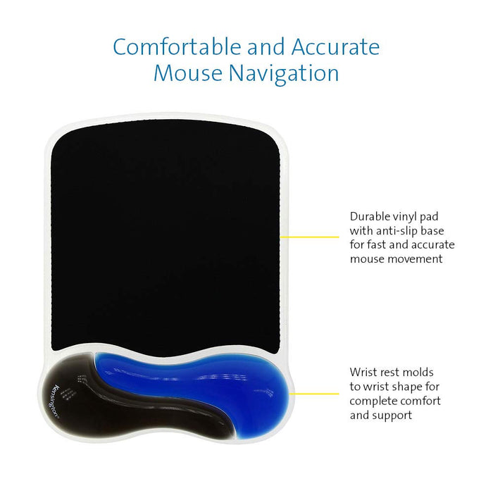 Kensington Mouse Mat with Wrist Support - Ergonomic Gel Mouse Pad for Laser  and Optical Mice, Non-Slip Base 207 x 25 x 248 mm - Black (62386)