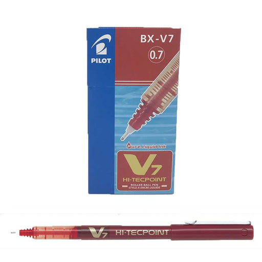 Best Value Pilot V7 Hi-Tecpoint Rollerball Pen, 0.7 mm Tip - Red, Box of 12