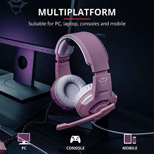 Trust GXT 310P Radius Wired 3.5mm Headset Pink White Soft and Comfortable Over Ear Pads Adjustable Microphone and Headband 1m Fixed Cable