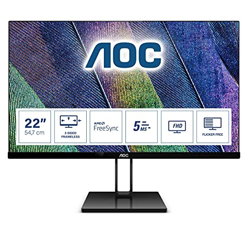 AOC 22V2Q - LED monitor - 21.5" - 1920 x 1080 Full HD (1080p) @ 75 Hz - IPS - 250 cd/m - 1000:1 - 5 ms - HDMI, DisplayPort