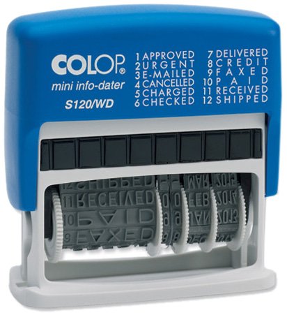 Best Value Colop S120/WD Dial-A-Phrase-Dater Stamp Self-Inking 12 Phrases Imprint 43x4mm Red/Blue Ref 14531000