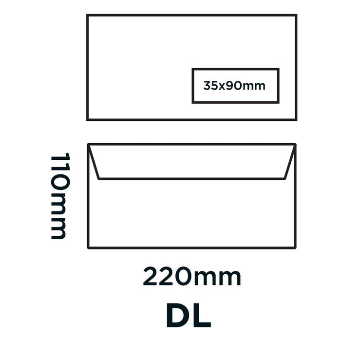 Premium Business Envelopes with Window DL 220 (W) x 110 (H) mm Adhesive Strip Cream 120 gsm Pack of 500