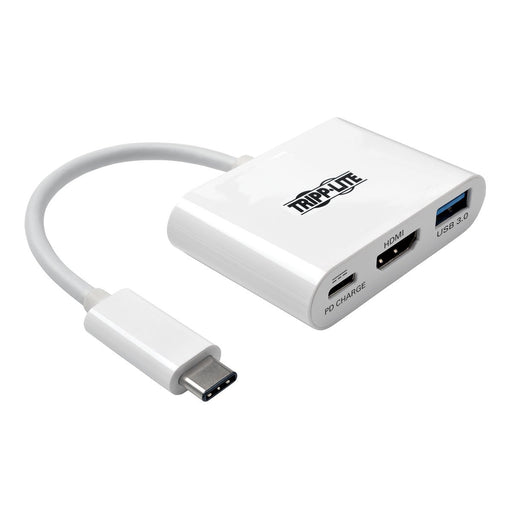 Tripp Lite USB C to HDMI Multiport Video Adapter Converter 4K x 2K w/ USB-A Hub, & USB-C PD Charging, Thunderbolt 3 Compatible USB Type C to HDMI, USB-C to HDMI, USB Type-C to HDMI - External video adapter - USB-C 3.1 - HDMI - white