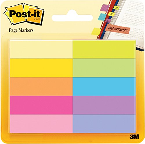 Best Value Post-it Page Markers 12.7 x 44.4 mm Self-adhesive document flags in assorted bright colours, Pack of 10 pads (50 markers per pad)