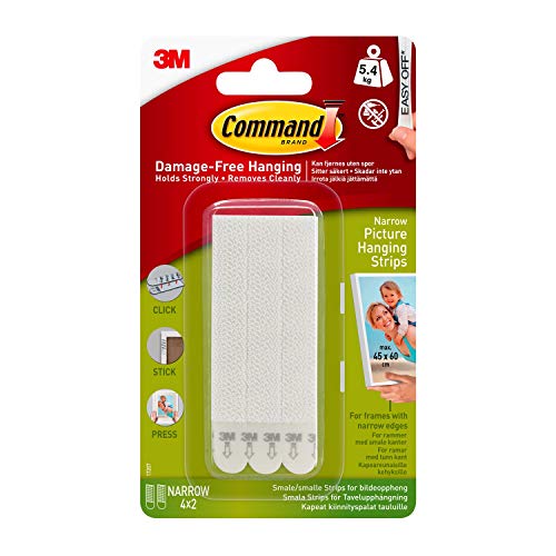 Command Narrow Picture Hanging Strips White 4 Sets 17207