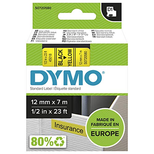 DYMO D1 Tape 12mm Black on Yellow