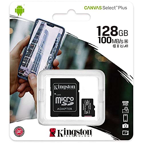 Kingston Canvas Select Plus - Flash memory card (microSDXC to SD adapter included) - 128 GB - A1 / Video Class V10 / UHS Class 1 / Class10 - microSDXC UHS-I