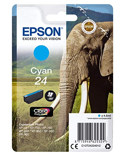 Epson 24 - 4.6 ml - cyan - original - ink cartridge - for Expression Photo XP-55, 750, 760, 850, 860, 950, 960, 970, Expression Premium XP-750, 850