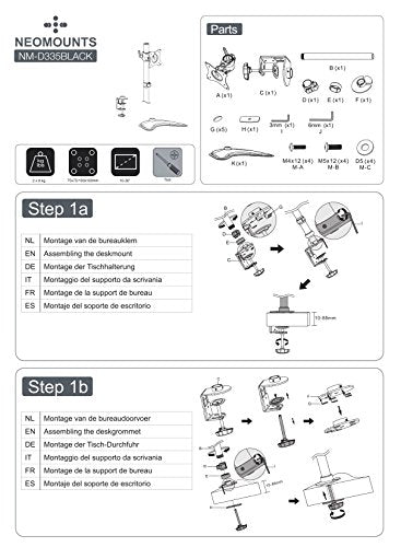 NewStar NeoMounts Tilt/Turn/Rotate Desk Mount (stand, clamp & grommet) for 10-30" Monitor Screen, Height Adjustable - Black - Desk mount for LCD display - black - screen size: 10"-30"