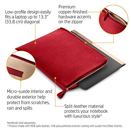 HP Spectre L-Zip - Notebook sleeve - 13.3" - empress red - for Chromebook 11, Chromebook x360 13, ENVY 13, x360 13, Pavilion x360 13, Spectre 13, x360, Stream x360 13