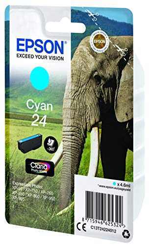 Epson 24 - 4.6 ml - cyan - original - ink cartridge - for Expression Photo XP-55, 750, 760, 850, 860, 950, 960, 970, Expression Premium XP-750, 850