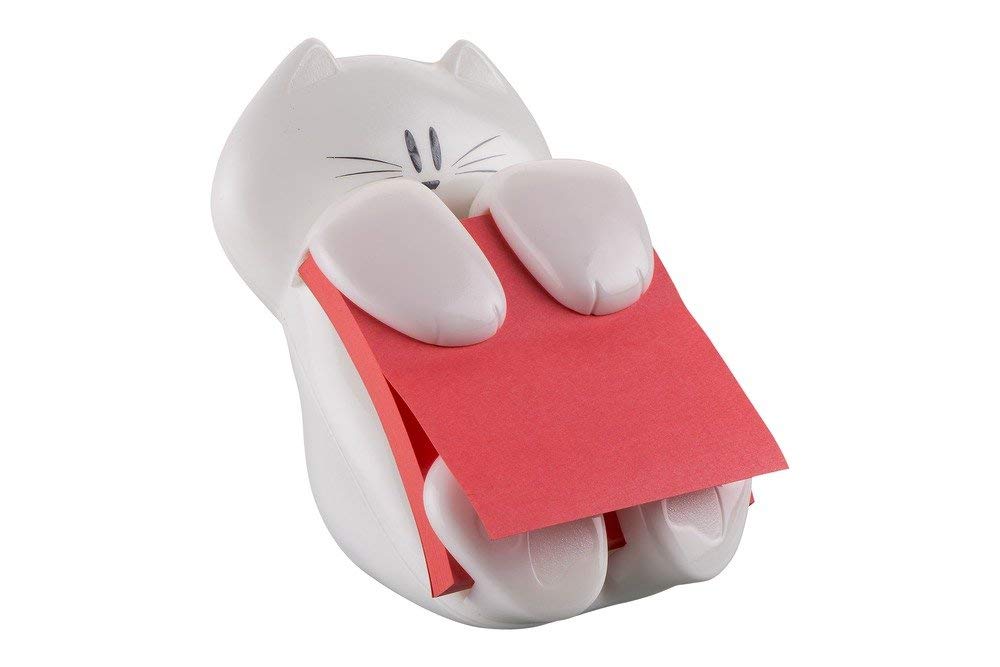 Best Value Post-it Z-Note Dispenser with Cat Design - Fun sticky notes dispenser incl. 1 pad of super sticky z-notes in poppy colour (red), 76 mm x 76 mm