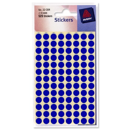 Best Value Avery 32-304 - Coloured Labels Round 8mm DIA Blue 32-304 (520 Labels) - (PK10)