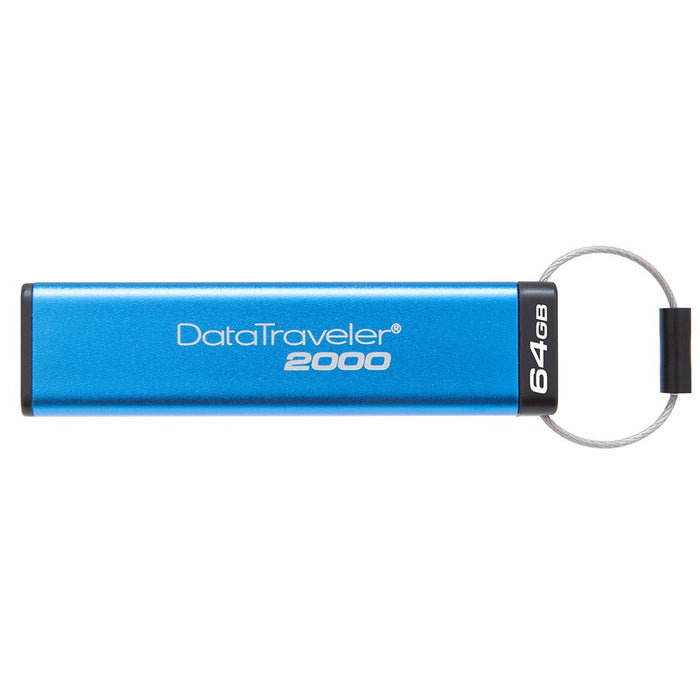 Best Value Kingston DT2000/64 GB Data Traveler 2000 Encrypted USB 3.0 with Keypad, Blue