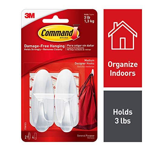 Best Value 2x Command Medium Hooks with 4x Command Strips (17081)-white