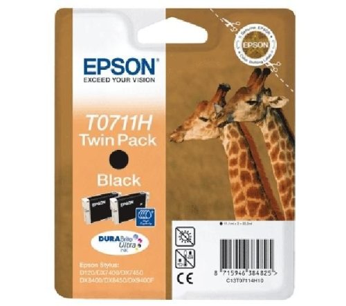 Best Value Epson Original T0711H High Capacity Black Ink Cartridge Twin Pack, Genuine, Amazon Dash Replenishment Ready