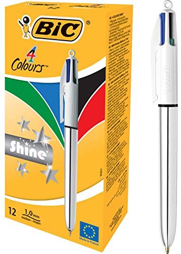 Best Value BIC 4 Colours Shine Retractable Ballpoint Pen Black/Blue/Red/Green (Pack of 12