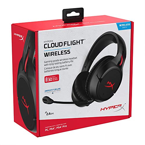 HyperX Cloud Flight - Headset - full size - 2.4 GHz - wireless - black, red - for Sony PlayStation 4, Sony PlayStation 5