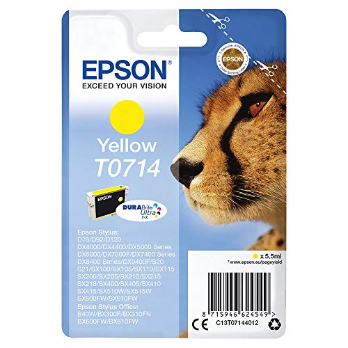 Epson T0714 - 5.5 ml - yellow - original - ink cartridge - for Stylus DX9400, SX115, SX210, SX215, SX218, SX415, SX515, SX610, Stylus Office BX310, BX610