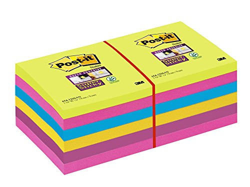 Best Value Post - it 65412SSU Notes 76mm x 76mm Super Sticky Note Pad, Turquoise, Green, Yellow, Fuchsia, Grape (12 pads, 90 sheets per pad)