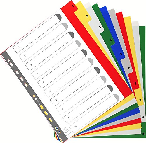 Best Value Exacompta PP Printed Indices, A4 Maxi, 10 Parts (1-10) - White with coloured tabs